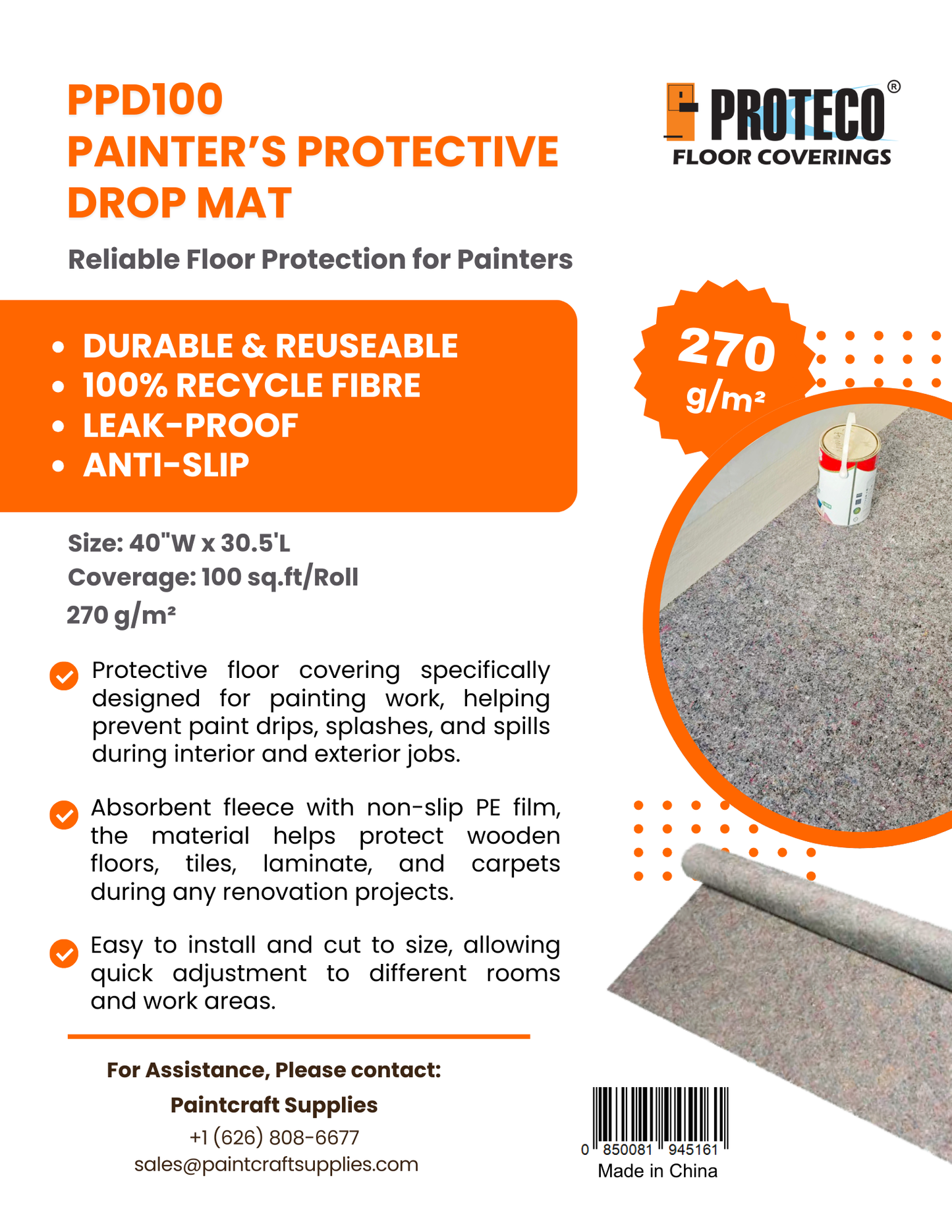 10 oz. Gray Heavy Duty 30.5 ft. x 3.3 ft. Non Woven Fleece Painter's Protective Drop Cloth (100 sq. ft./Roll)
