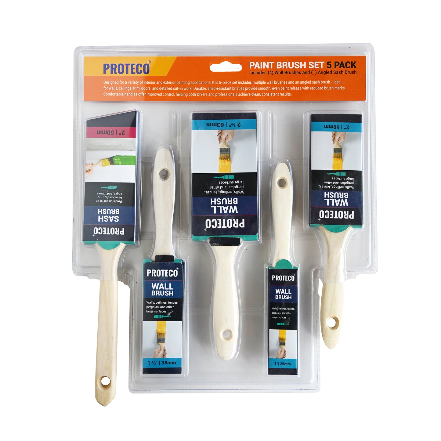 2 in. Premium Thin Angle Sash, 1", 1-1/2", 2", 2-1/2" Multisize Brush Pack (5-Pack)